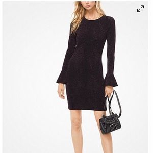 Metallic Stretch-Knit Bell Cuff Dress